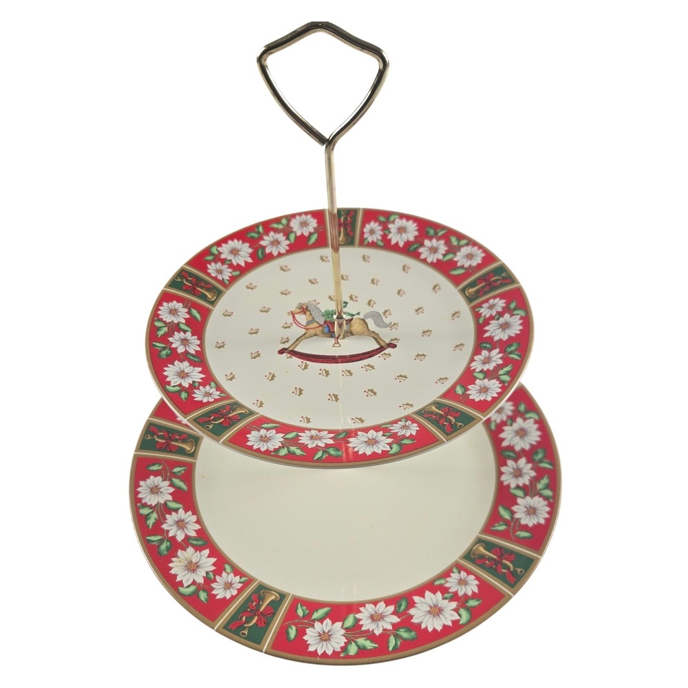 Vintage Charlton Hall Christmas‎ Two-Tier Cake Cheese Dessert Server Holiday